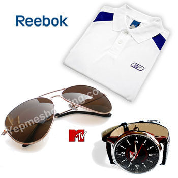 MTV Aviator Sunglasses + Black Watch + T-Shirt (Blue) at 79% Discount