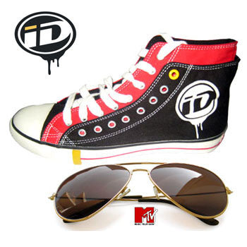 ID Canvas Shoes ID0277BLACK/RED + MTV Brown Sunglasses at 74% Off in Just Rs 1185