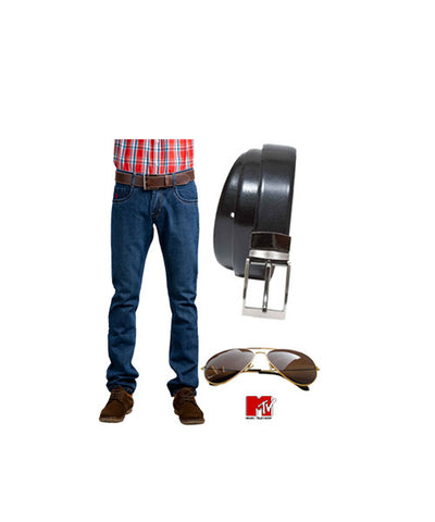 74% discount on a Reversible belt, MTV sunglasses and Yepme blue jeans!