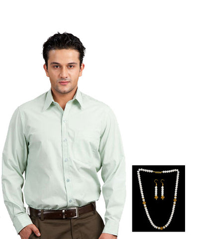 Pista Green Formal Shirt and Jpearl Necklace Set Combo!