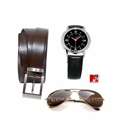Buy Yepme Brown Belt, MTV Sunglasses and MTV Watch Combo!