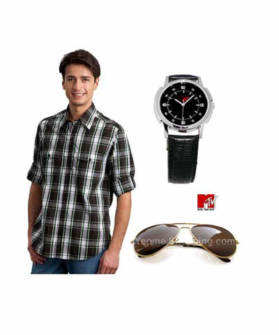 Buy Yepme Check Shirt, MTV Sunglasses and MTV Watch Combo!