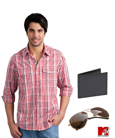 Buy Check Shirt, Wallet and MTV  Sunglasses Combo!