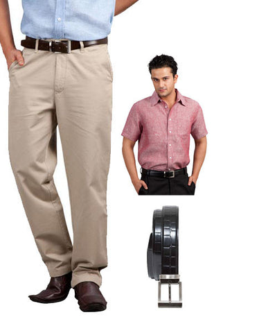 Yepme Linen Stripes Shirt, Khaki Trouser and Belt Combo!