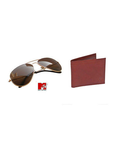 Yepme Brown Leather Wallet & MTV Brown Aviator Sunglasses Combo!