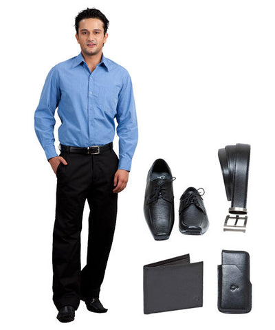 Yepme Formal Shirt, Trouser, Black Formal Shoes, Belt, Wallet and Card Holder Combo!