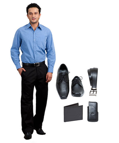 Yepme Formal Shirt, Trouser, Black Formal Shoes, Belt, Wallet and Card Holder Combo!