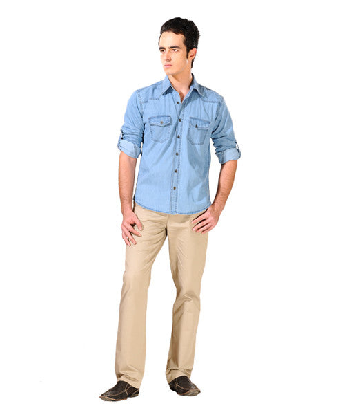 Light Blue Denim Shirt and Khaki Trouser Combo varun test