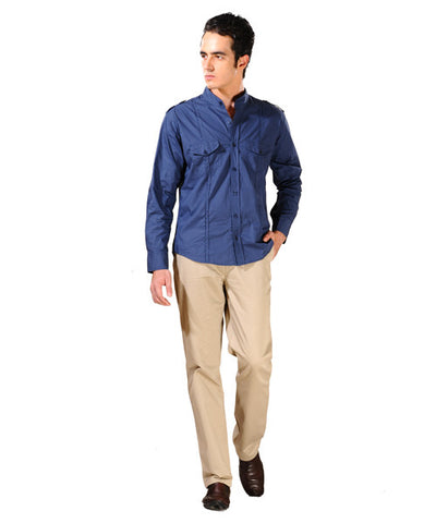 Dark Blue Denim Shirt and Khaki Trouser Combo!