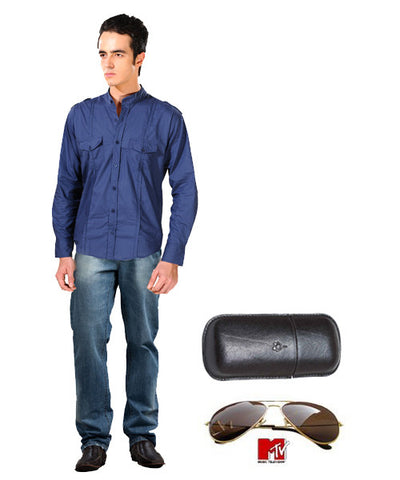 MTV Sunglasses, Sunglasses Cover, Navy Turtle Neck Shirt and Blue Jeans Combo!