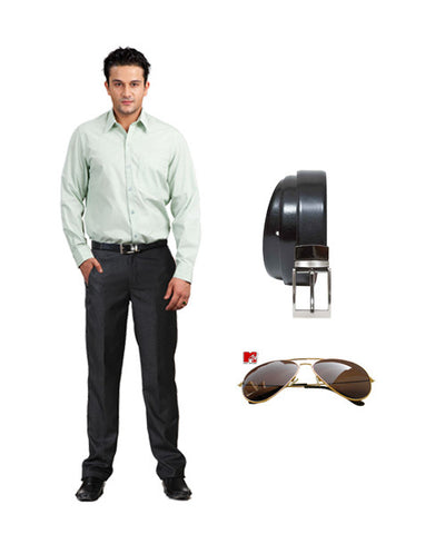 Pista Green Formal Shirt, Office Formal Black Trousers, Belt and MTV Sunglasses Combo!