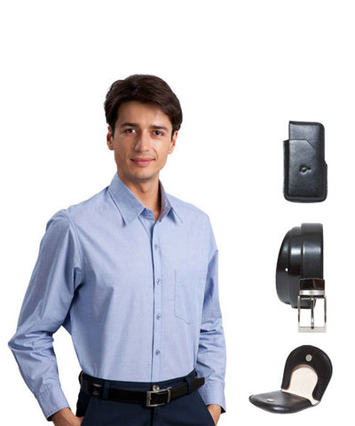 Light Blue Formal Shirt, Card holder, Coin Holder and Reversible Black Belt Combo!