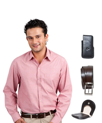 Deep Pink Formal Shirt, Card Holder, Coin Holder and Brown Leather Belt Combo!