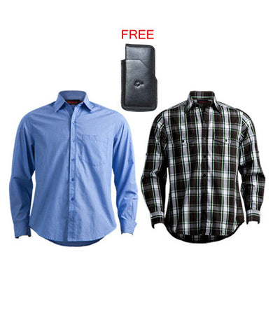 Yepme Green Check Shirt, Blue Formal Shirt Combo with Free Card Holder!
