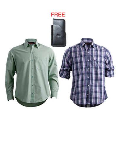 Yepme Purple Check Shirt, Pista Green Formal Shirt Combo with Free Card Holder!