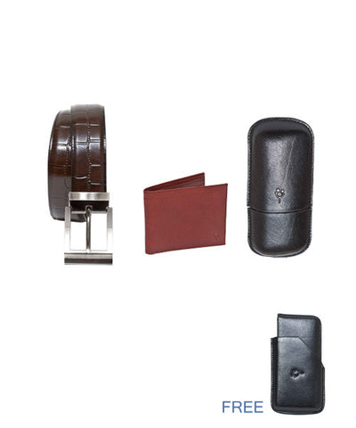 Brown Wallet, Sunglasses Cover, Belt  Combo with  Free Card Holder!