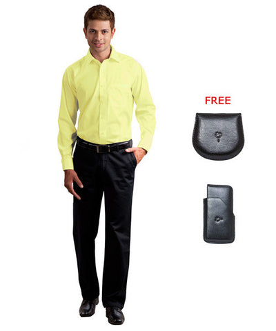 Black Trousers, Light Yellow Formal Shirt, Card Holder and Free Coin Holder Combo!