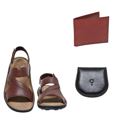 Yepme Brown Wallet, Coin Holder and  Yepme Brown Leather Sandal Combo!