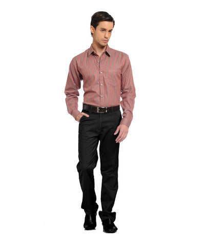 Yepme Orange Stripes Party Wear Shirt and Yepme Office Black Trousers Combo!