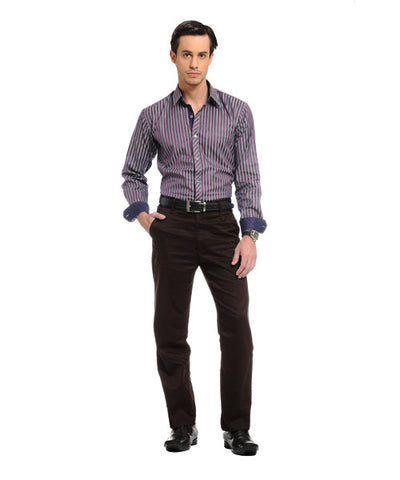 Magenta Stripes Party Wear Shirt and Brown Trousers Combo!