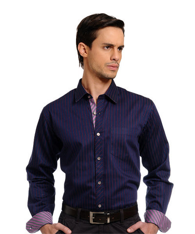 Yepme Navy Blue Stripes Party Shirt