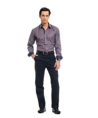 Yepme Magenta Stripes Party Shirt with Blue Trouser & Slip On Shoes